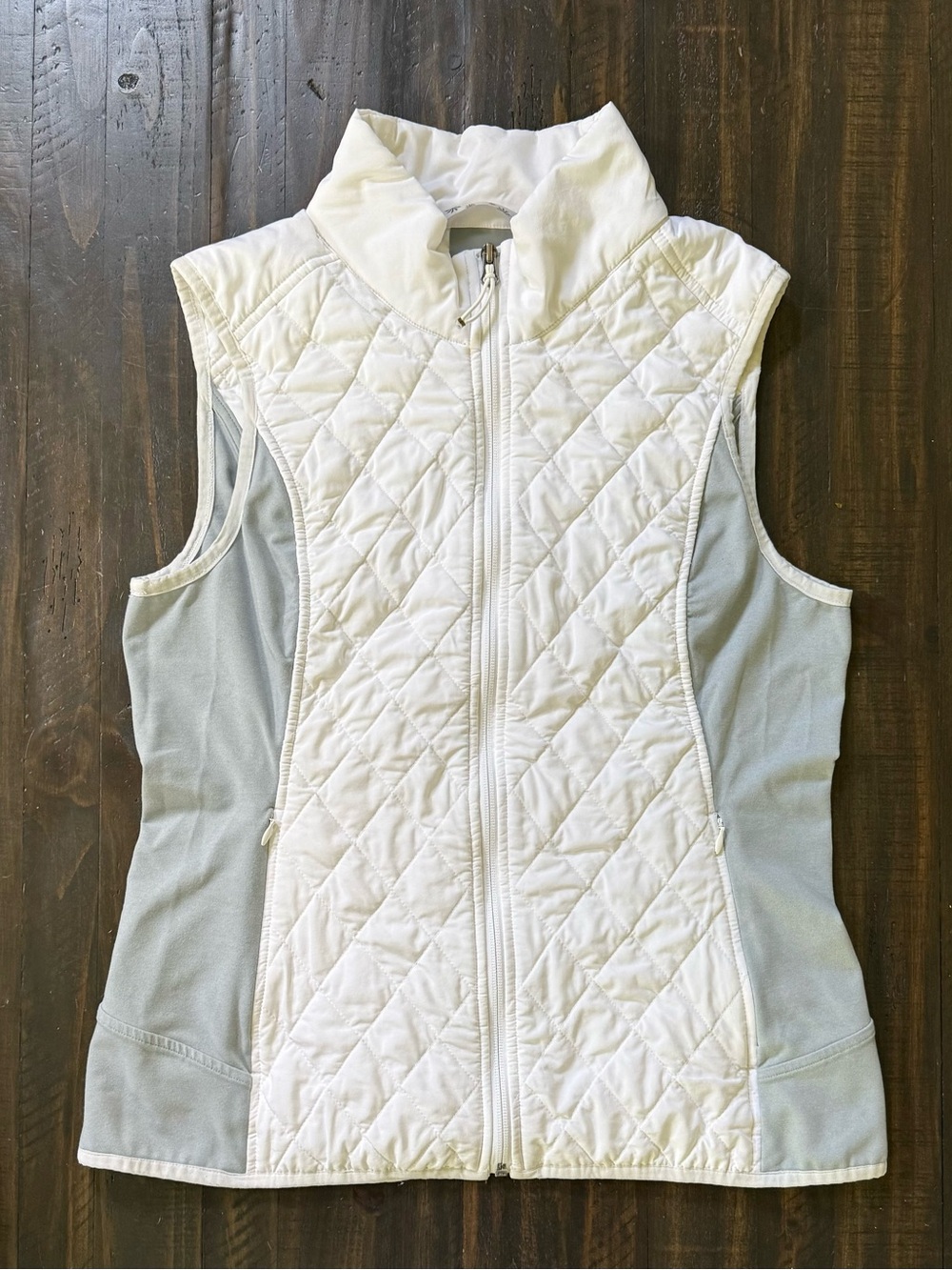 Athleta Upside Quilted Vest Full Zip Women’s Large White/Gray Lightweight